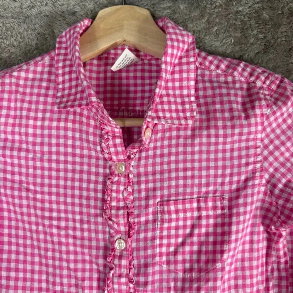 Crewcuts Girls Pink Gingham Check Ruffle Front Button Down Shirt 10